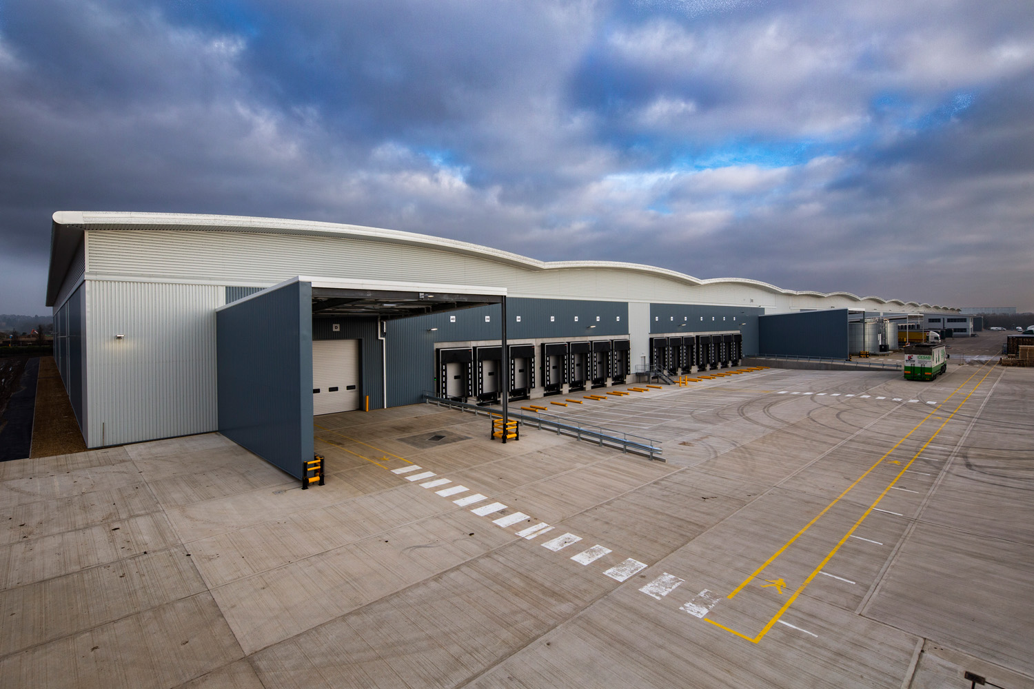 Exterior shot of a large building, the BMW distribution centre.