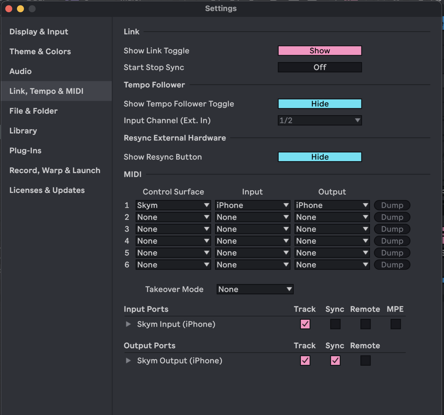 Ableton MIDI settings image