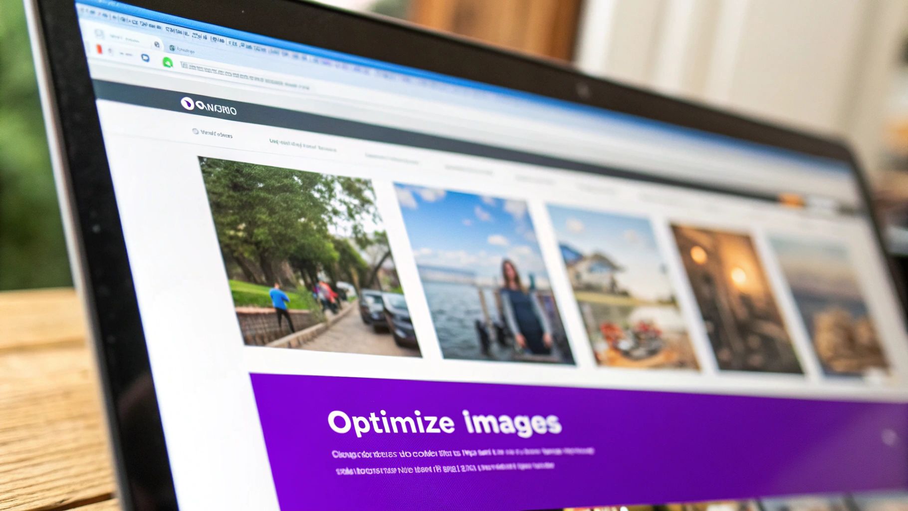 A person using a laptop to optimize product images for a Shopify store.