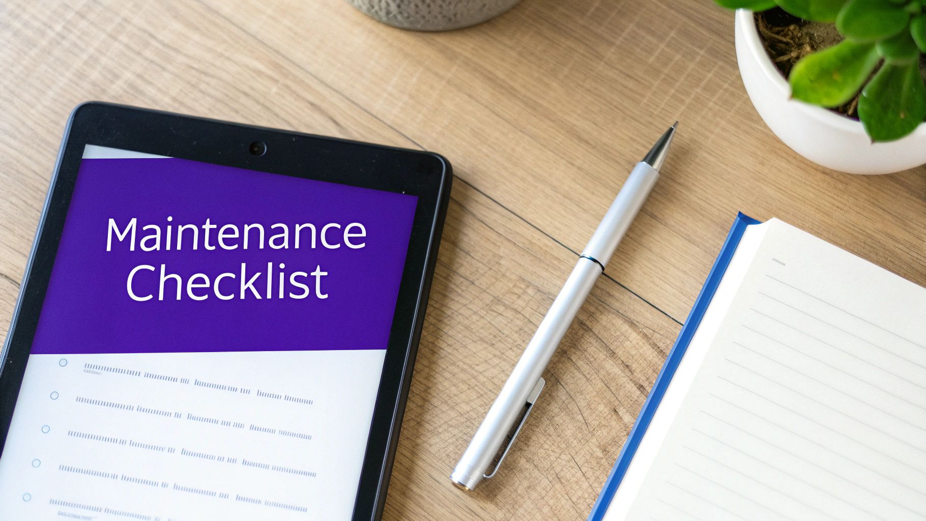 A person working at a desk with a checklist, representing website maintenance tasks.
