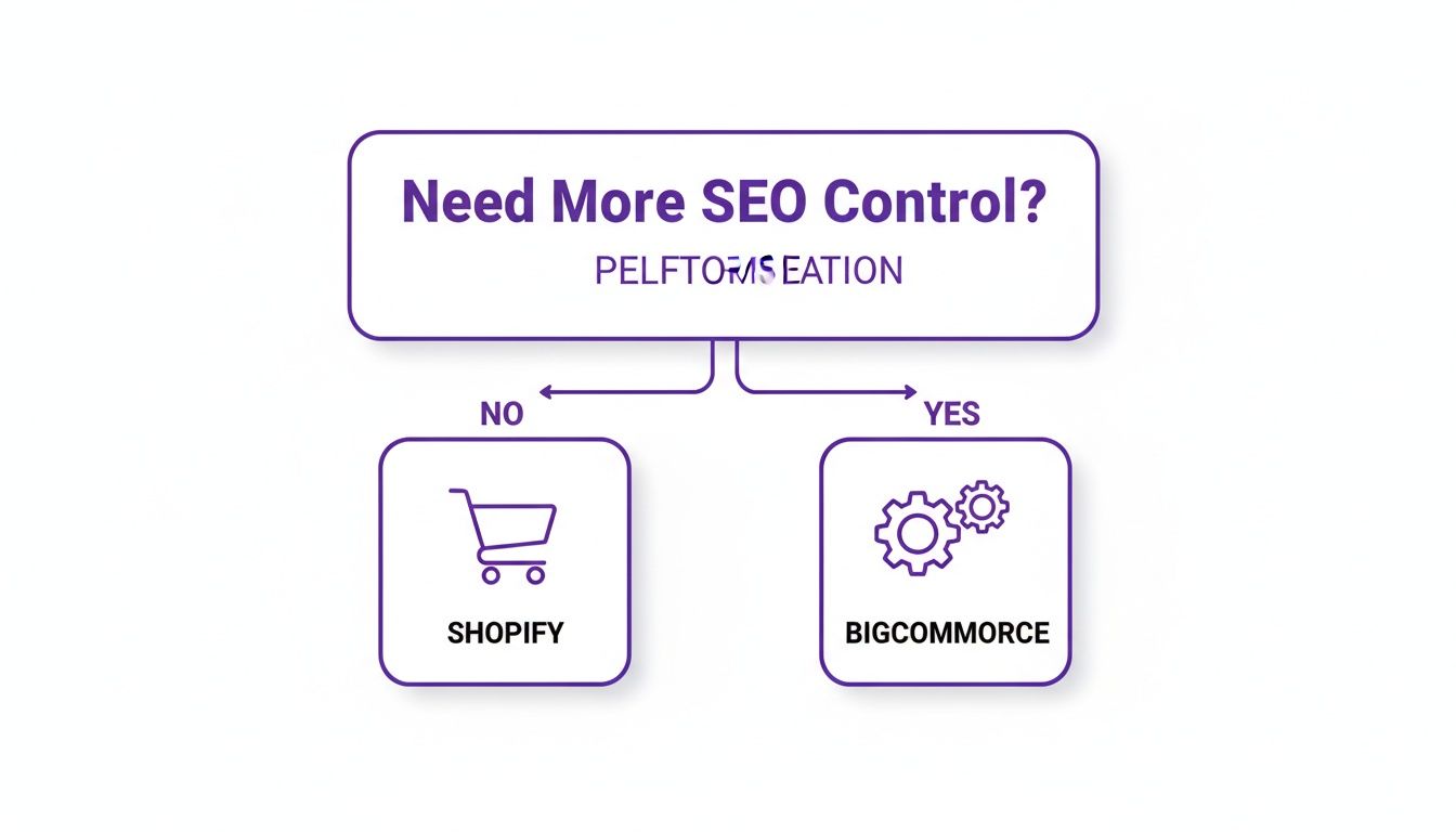 Flowchart illustrating the choice between Shopify and BigCommerce based on SEO control needs.