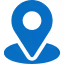Blue location pin icon on a white background.