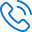Blue telephone handset icon with a curved cord on a white background.