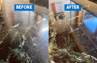 Side-by-side comparison of a surface before and after repair, showing improved smoothness and reduced damage.