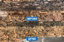 Granite countertop stone showing a before and after polished cleaning effect.