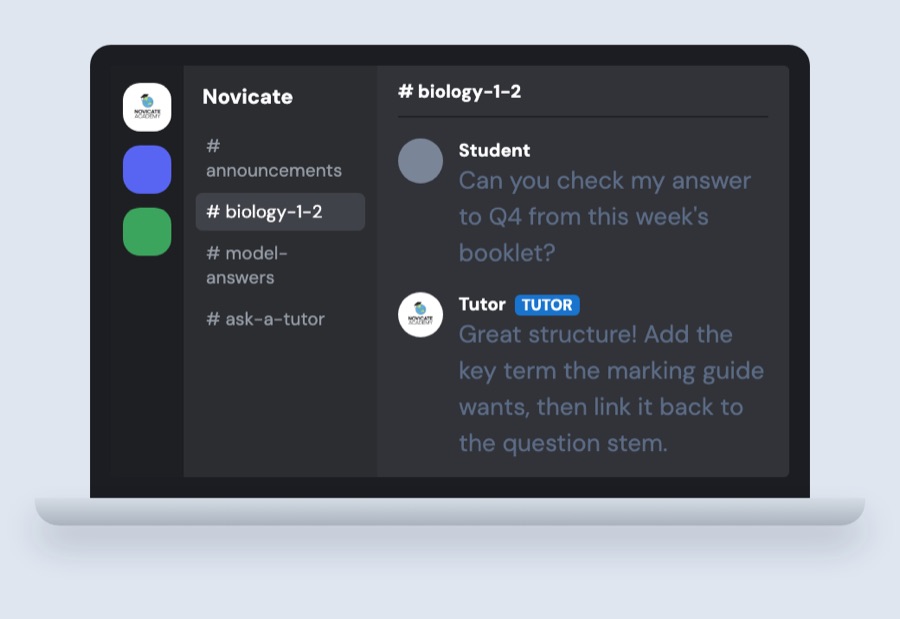 Tutor feedback in the VCE Biology 1/2 Discord channel