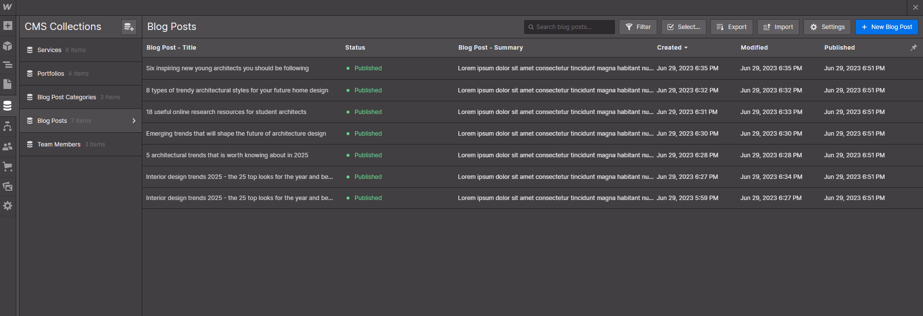 CMS Collection - Architectr X Webflow Template