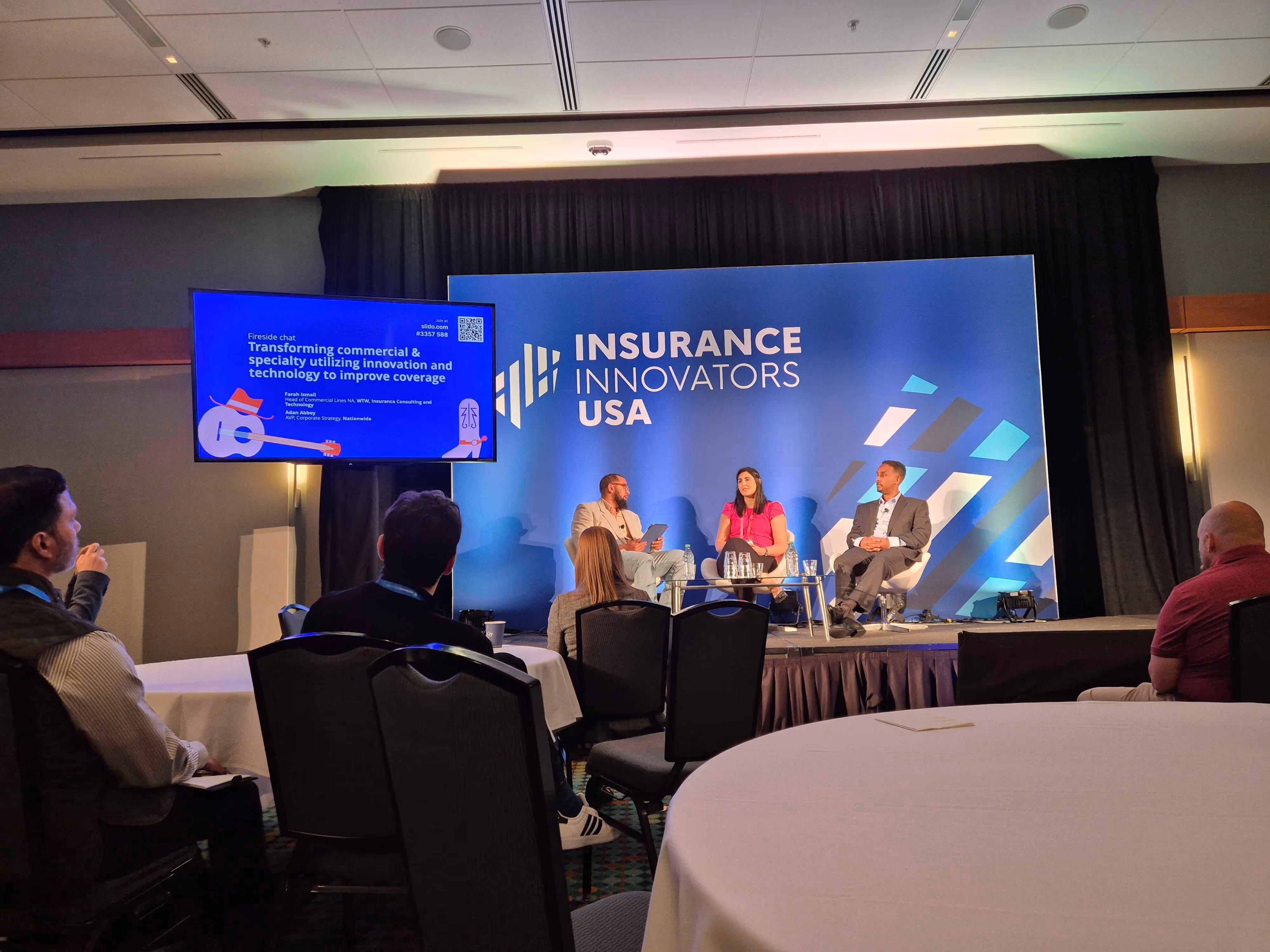 Farah Ismail, Head of Commercial Lines at WTW, and Adan Abbey, AVP Corporate Strategy at Nationwide Mutual Insurance, speaking at Insurance Innovators USA 2026.