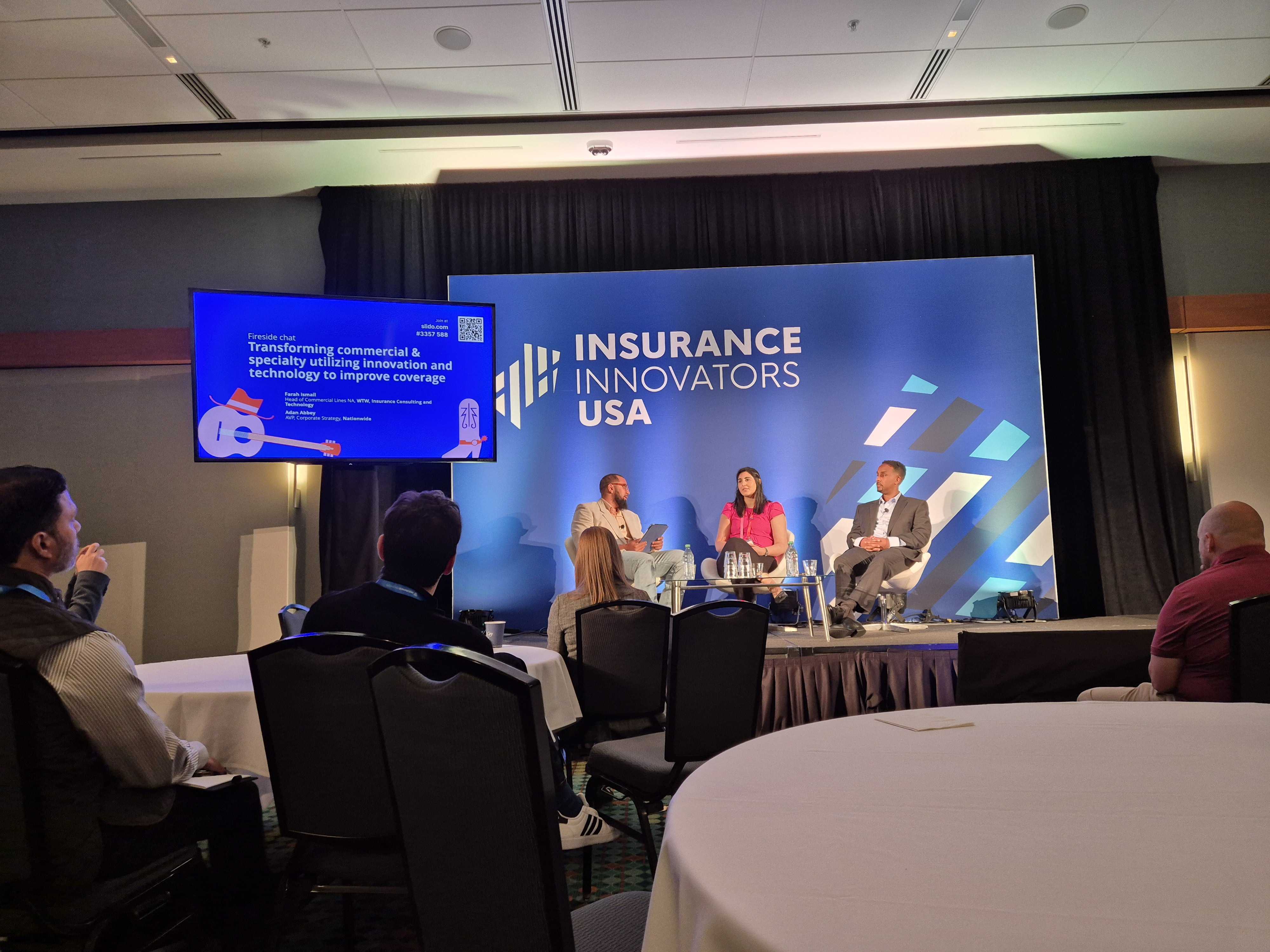 Farah Ismail, Head of Commercial Lines at WTW, and Adan Abbey, AVP Corporate Strategy at Nationwide Mutual Insurance, speaking at Insurance Innovators USA 2026.