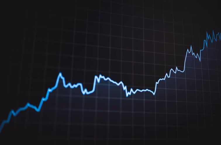 Single blue line trending upward against a dark grid, representing one clear signal standing out from noise