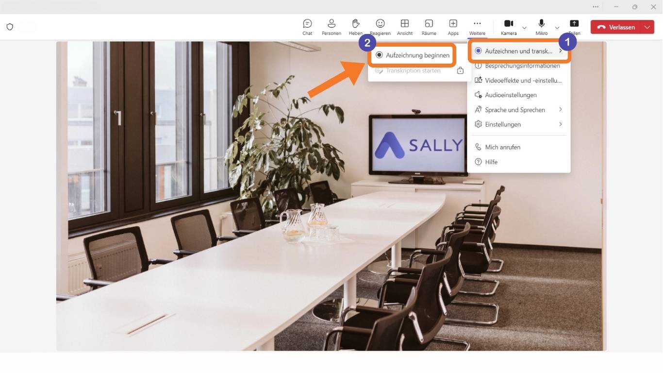 Teams Meeting aufzeichnen: Aufzeichnung starten