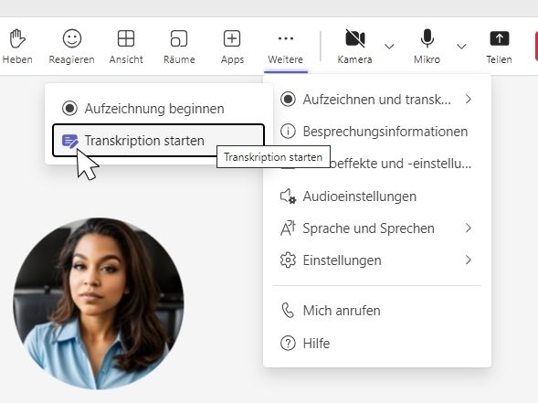 Microsoft Teams Live Transkription aktivieren