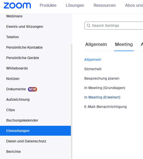 Zoom Meeting live transkribieren - Einstellungen