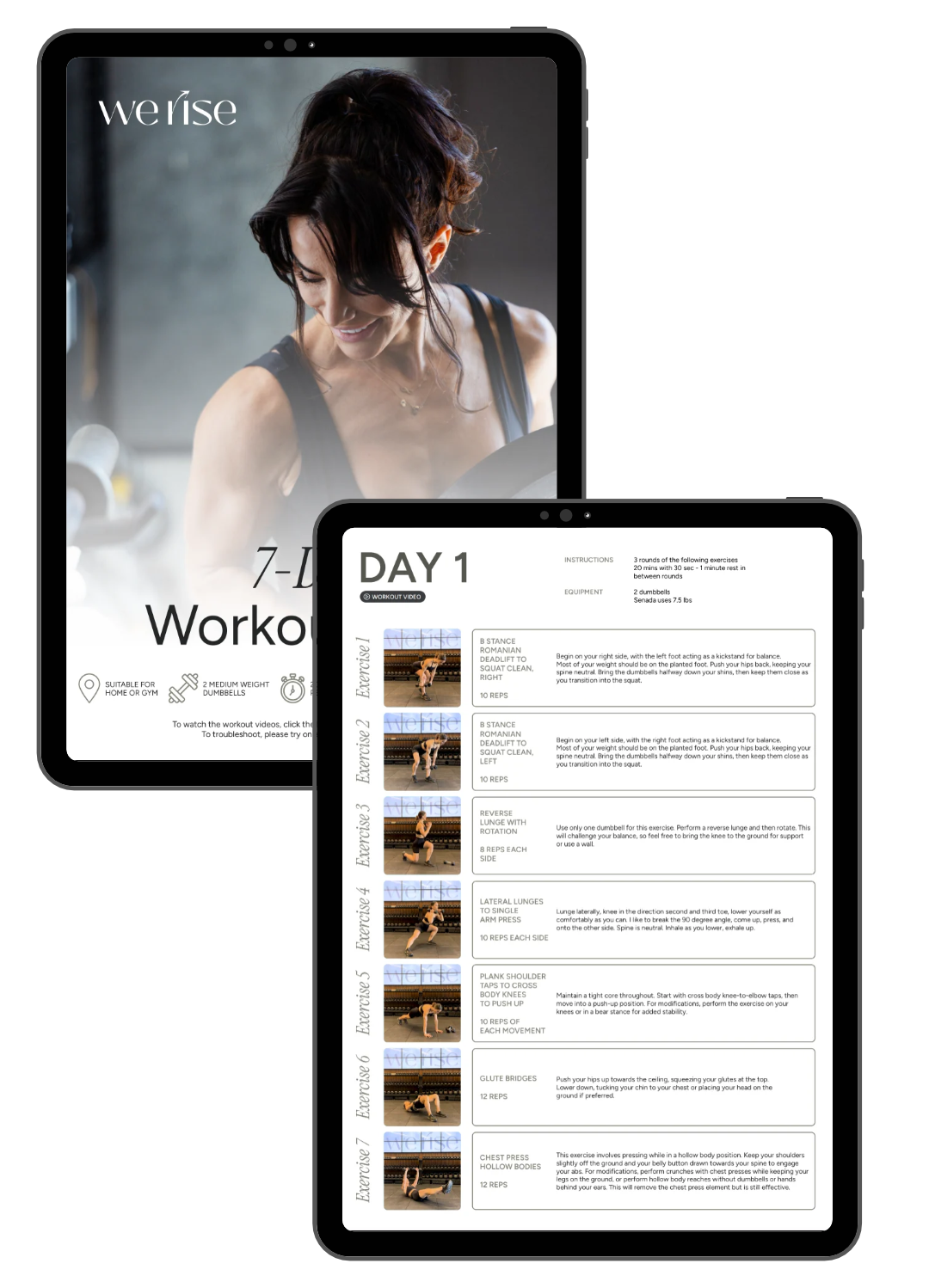 The 7-day workout plan on two tablets
