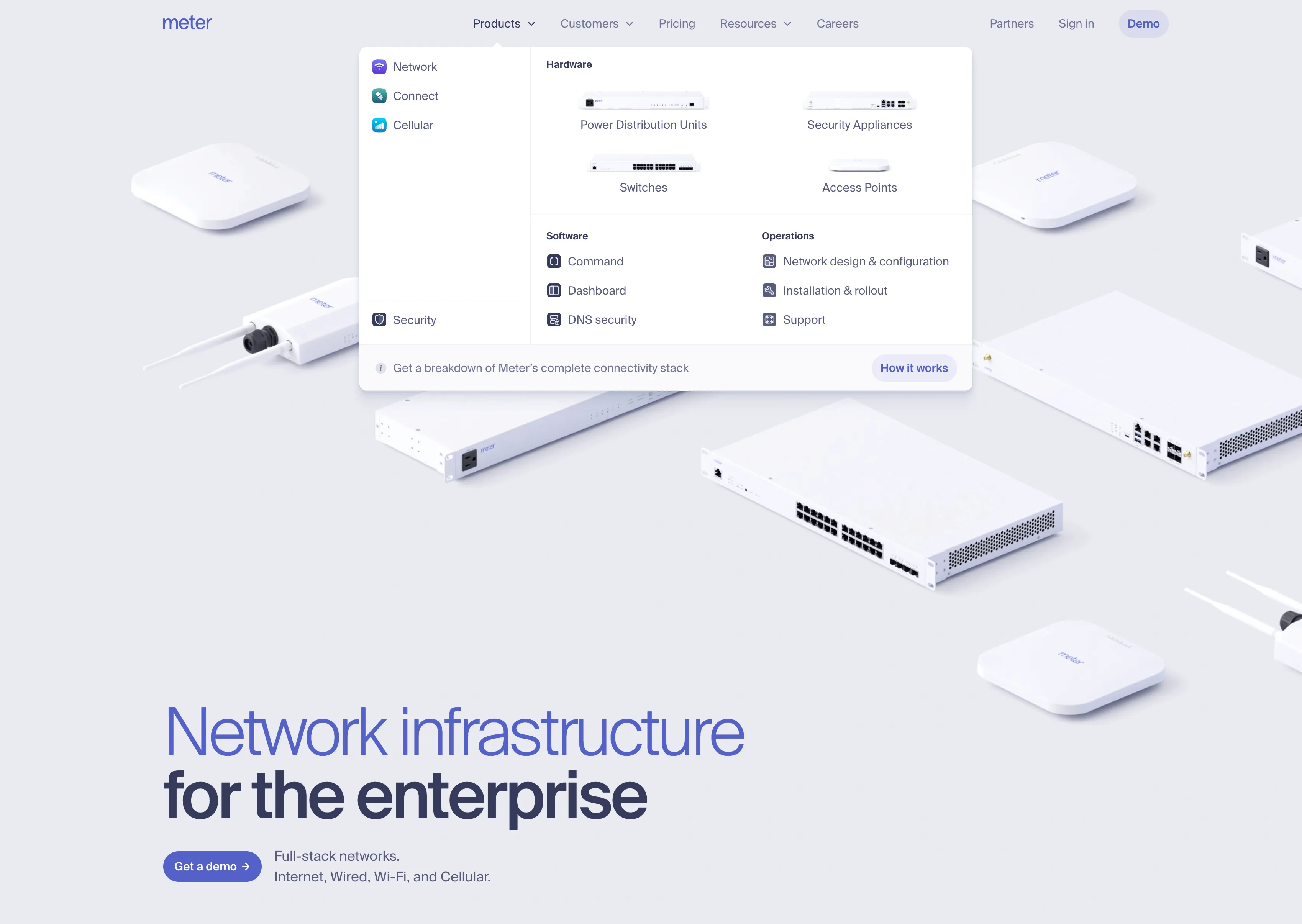 Network infrastructure for the enterprise Full-stack networks.  Internet, Wired, Wi-Fi, and Cellular.