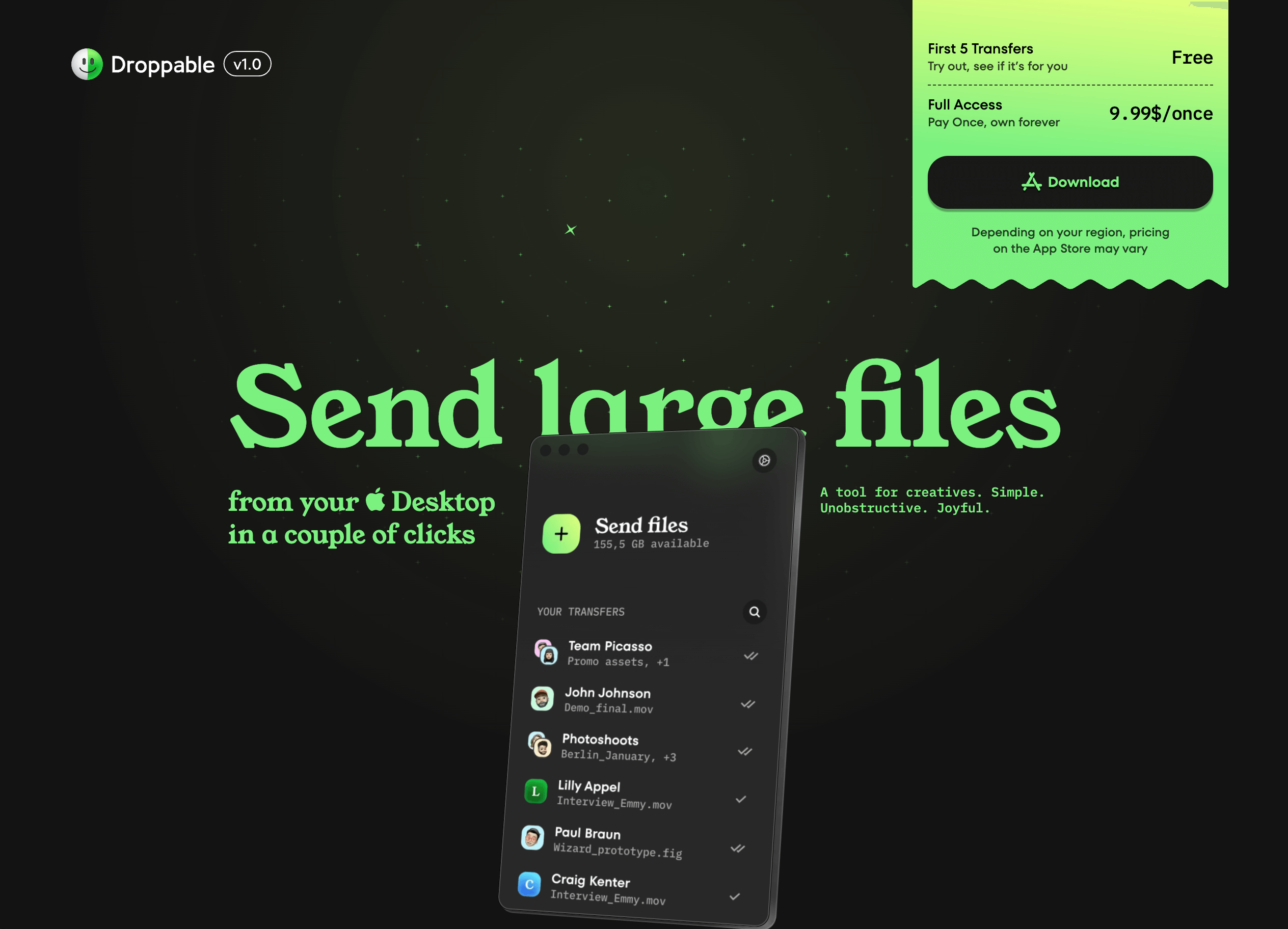 Send large files from your Desktop in a couple of clicks.