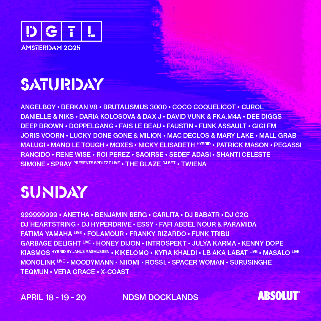 DGTL Amsterdam 2025 third-wave Saturday and Sunday lineup