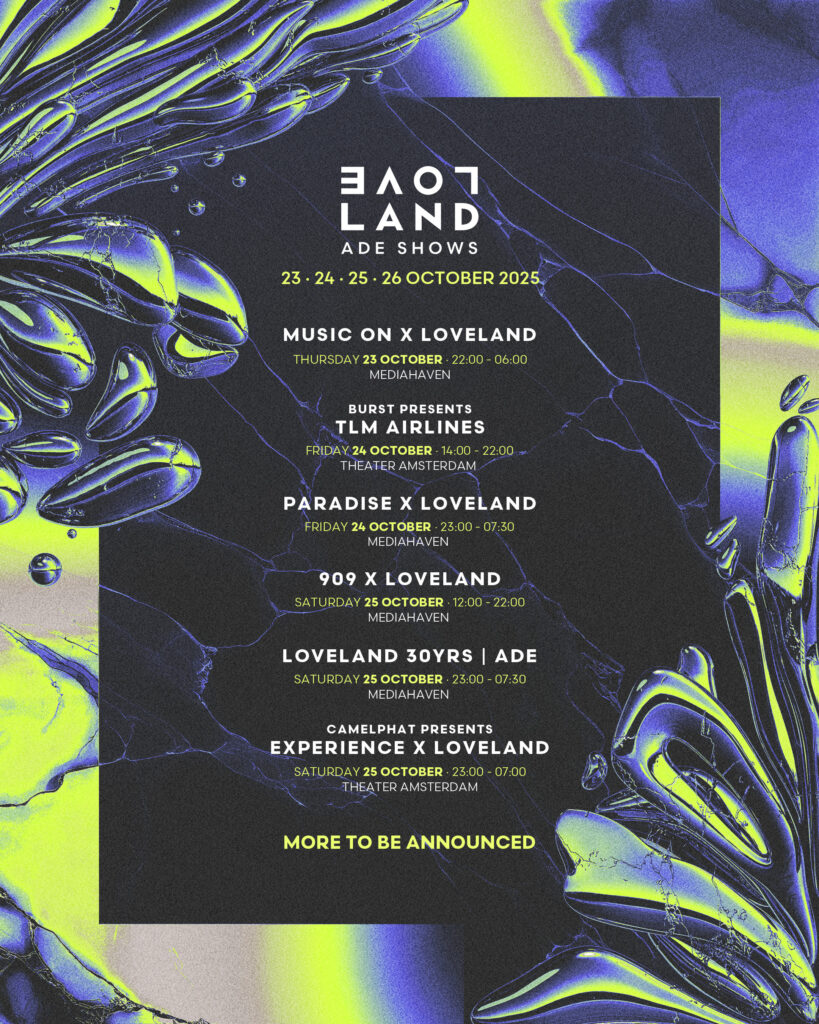 Loveland ADE 2025 programme poster including the October 25 anniversary event