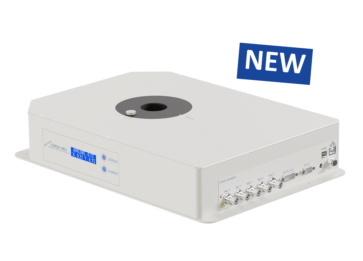 This is the main image of Cersa MCI's ASYM product, a measuring instrument for fiber optic manufacturers.