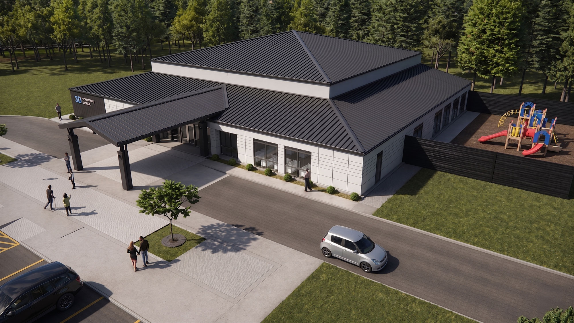 Architectural visualization of a modern church building by Ossa Studio with contemporary religious design elements