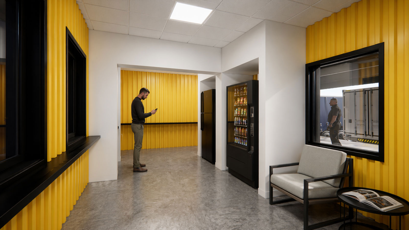 Industrial facility interior renovation by Ossa Studio with contemporary office architecture and collaborative workspace planning