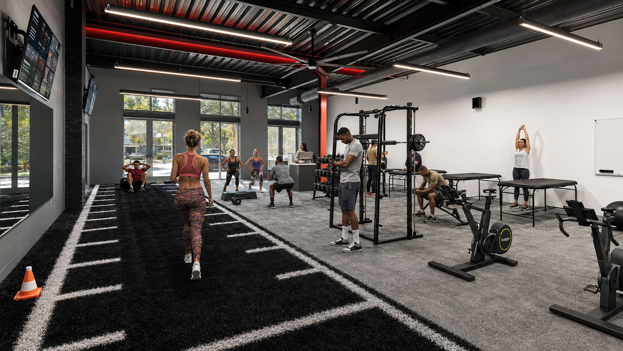 Architech Sports gym interior architecture created by Ossa Studio showcasing professional fitness center design and sports facility layout.
