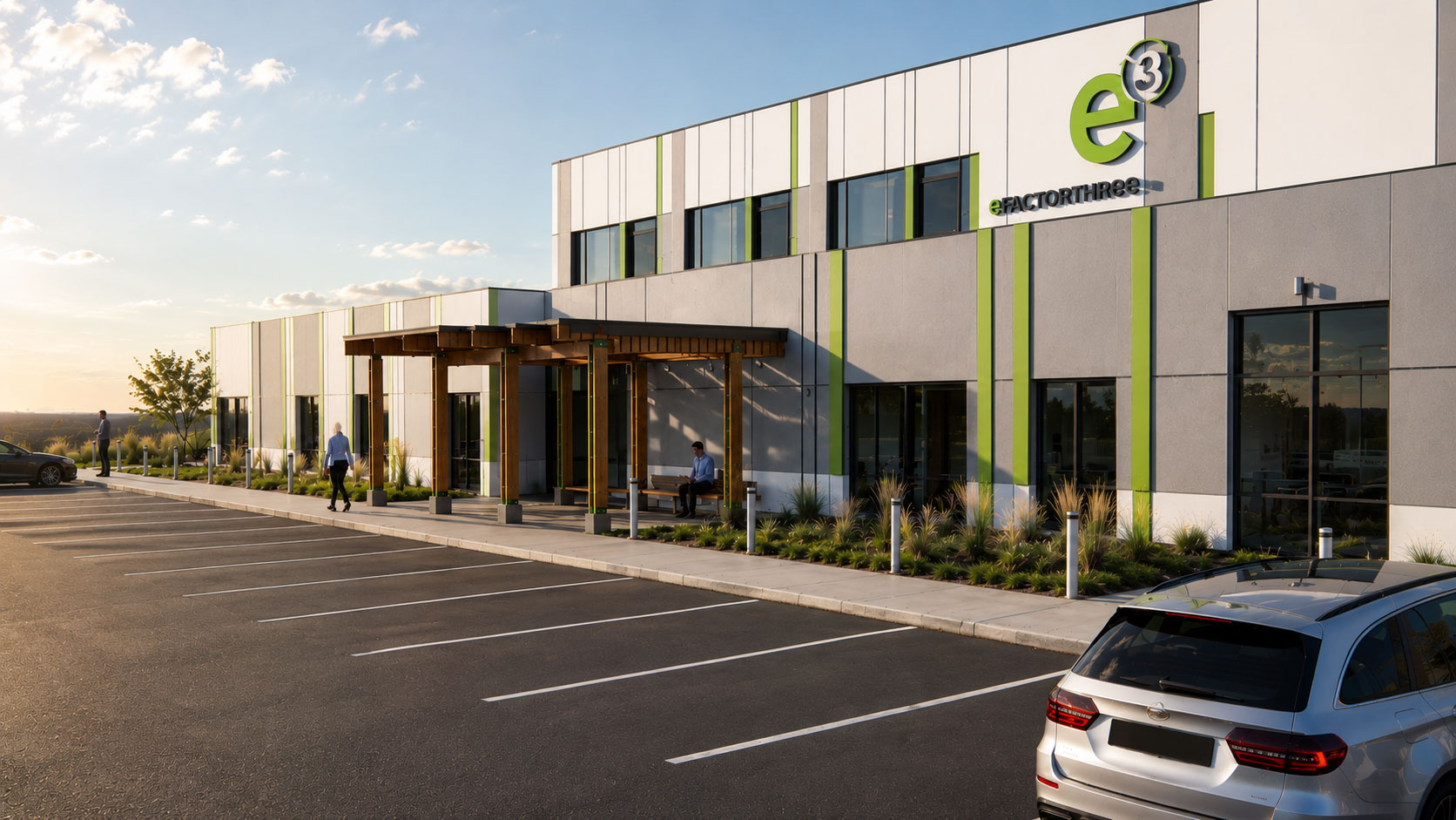 eFactor Three industrial building in Lancaster South Carolina showcasing modern architectural design and commercial exterior development by Ossa Studio.