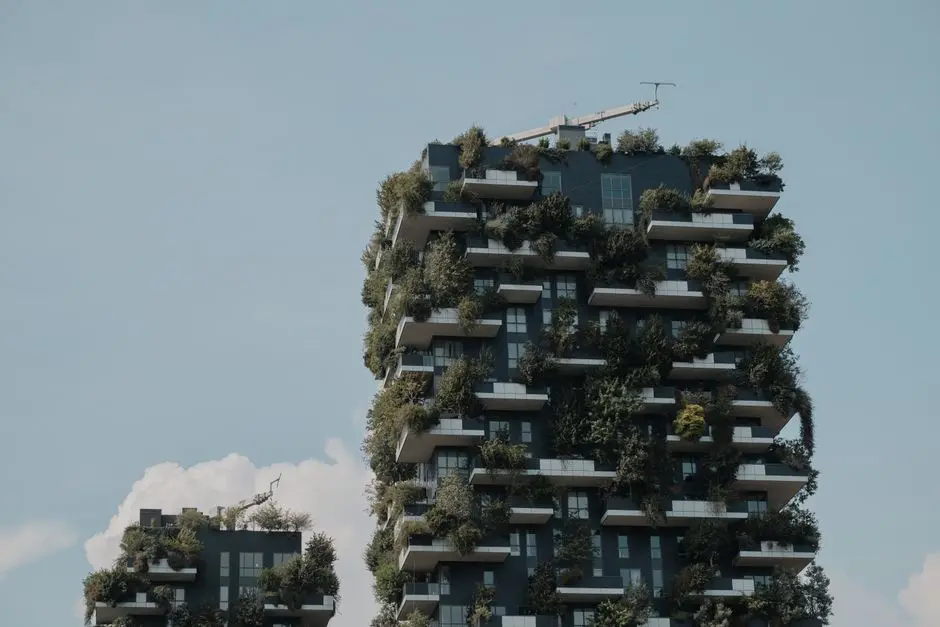 Modern building with vertical greenery, showcasing sustainable urban architecture.
