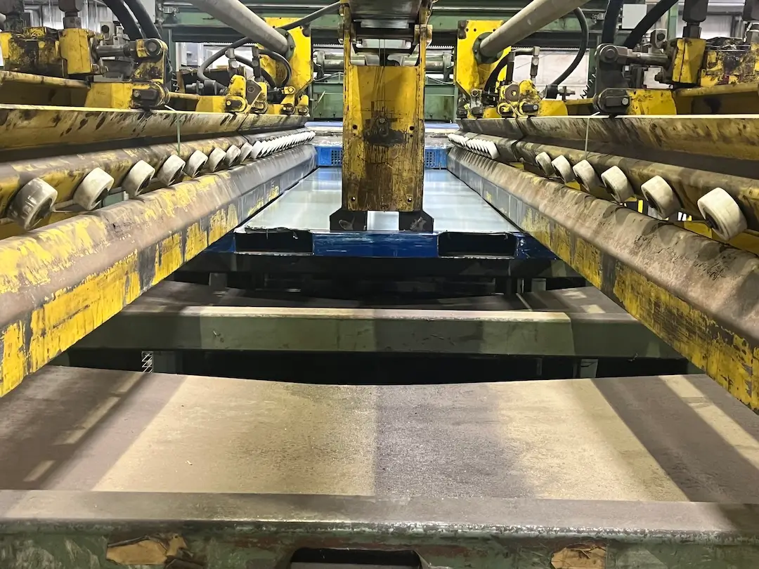 Lean Re-rack cartridge being utilized at a sheet metal service center supplier. LEAN cartridges make it seamless to shear sheet metal and be stacked directly within the cartridge.