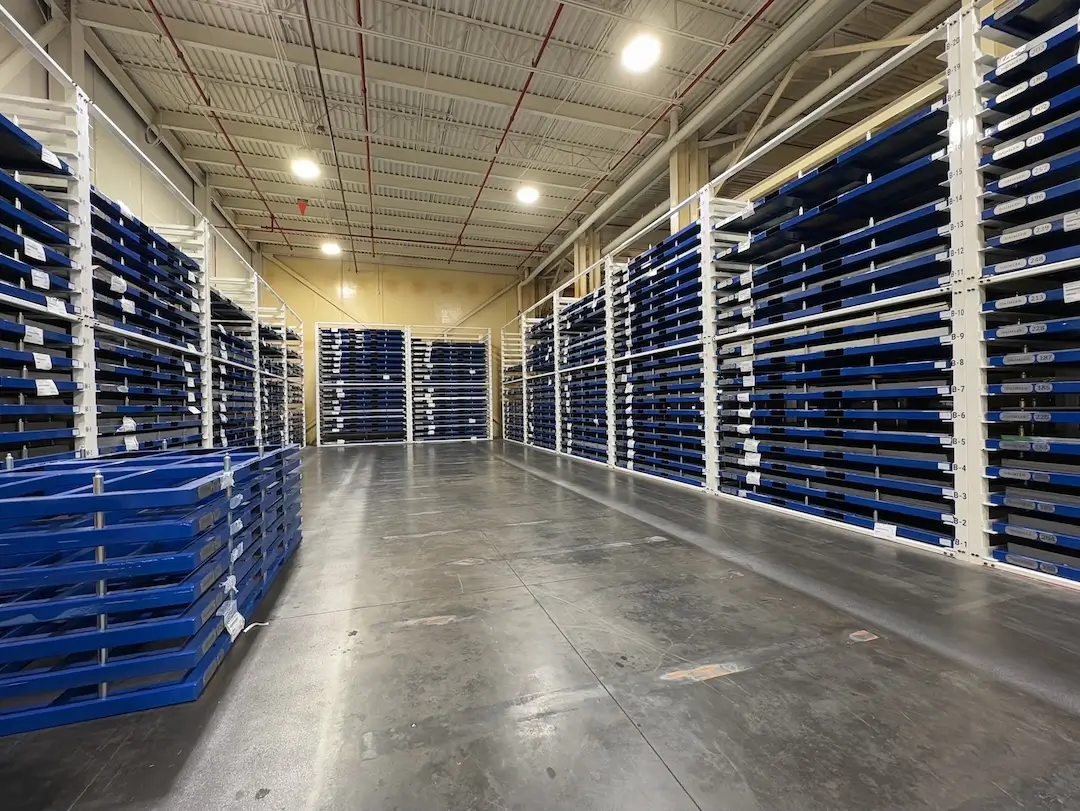 LEAN Sheet Metal Storage Racks eliminate the need for wooden pallets and creates a seamless process of sending and receiving sheet material. 