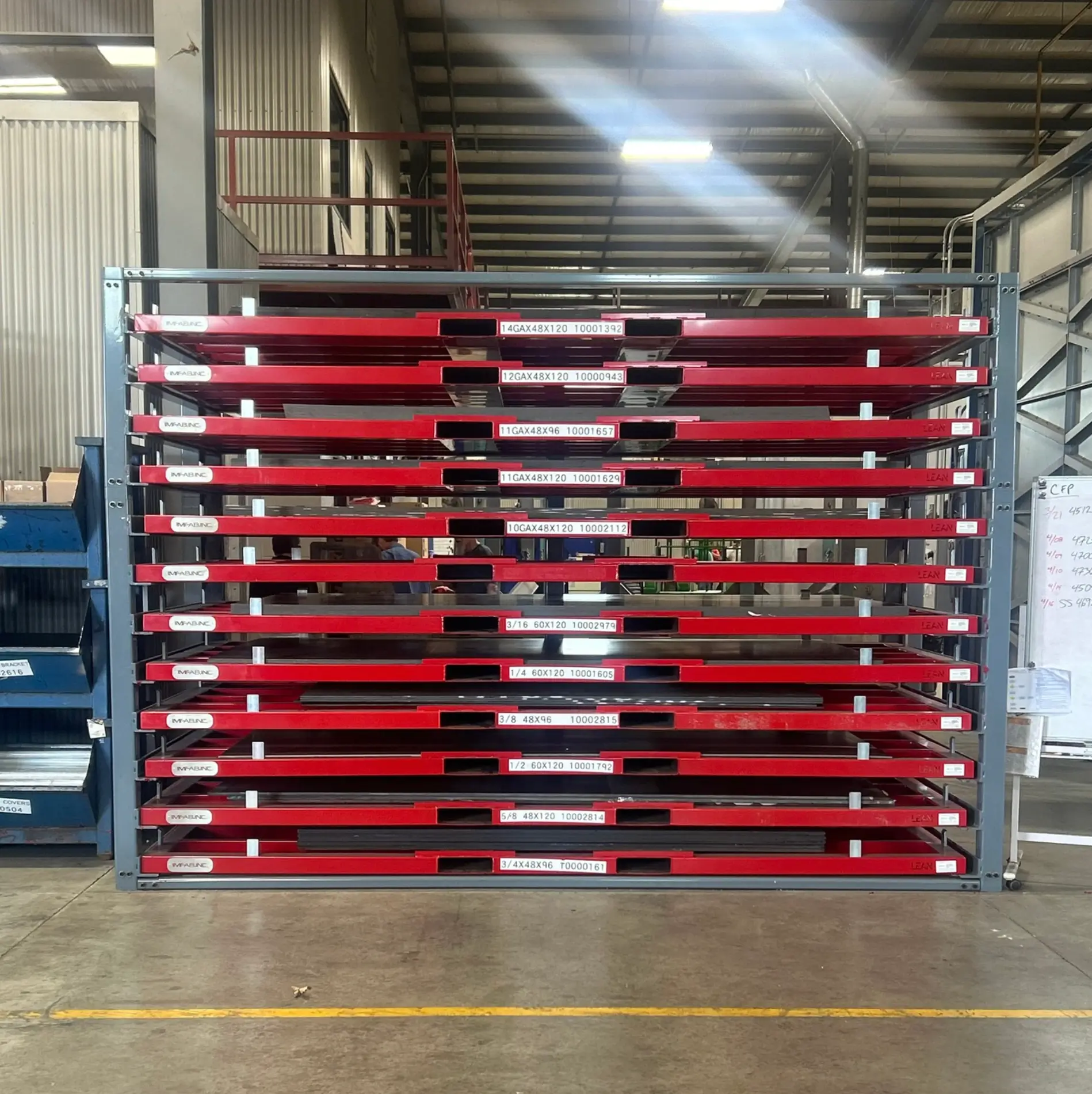 Warehouse rack system for vertical sheet metal storage