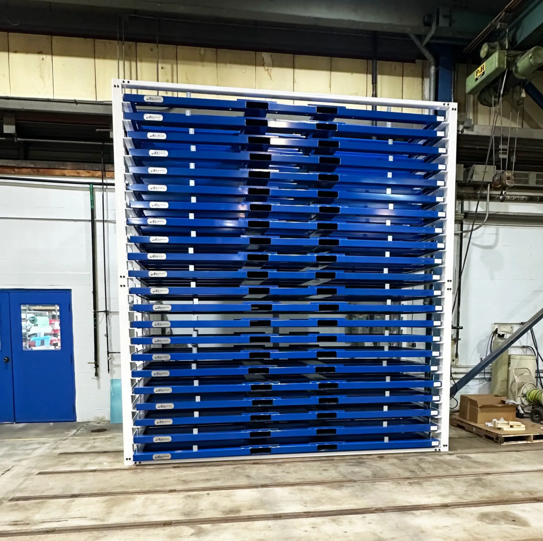 sheet metal organizer in fabrication shop