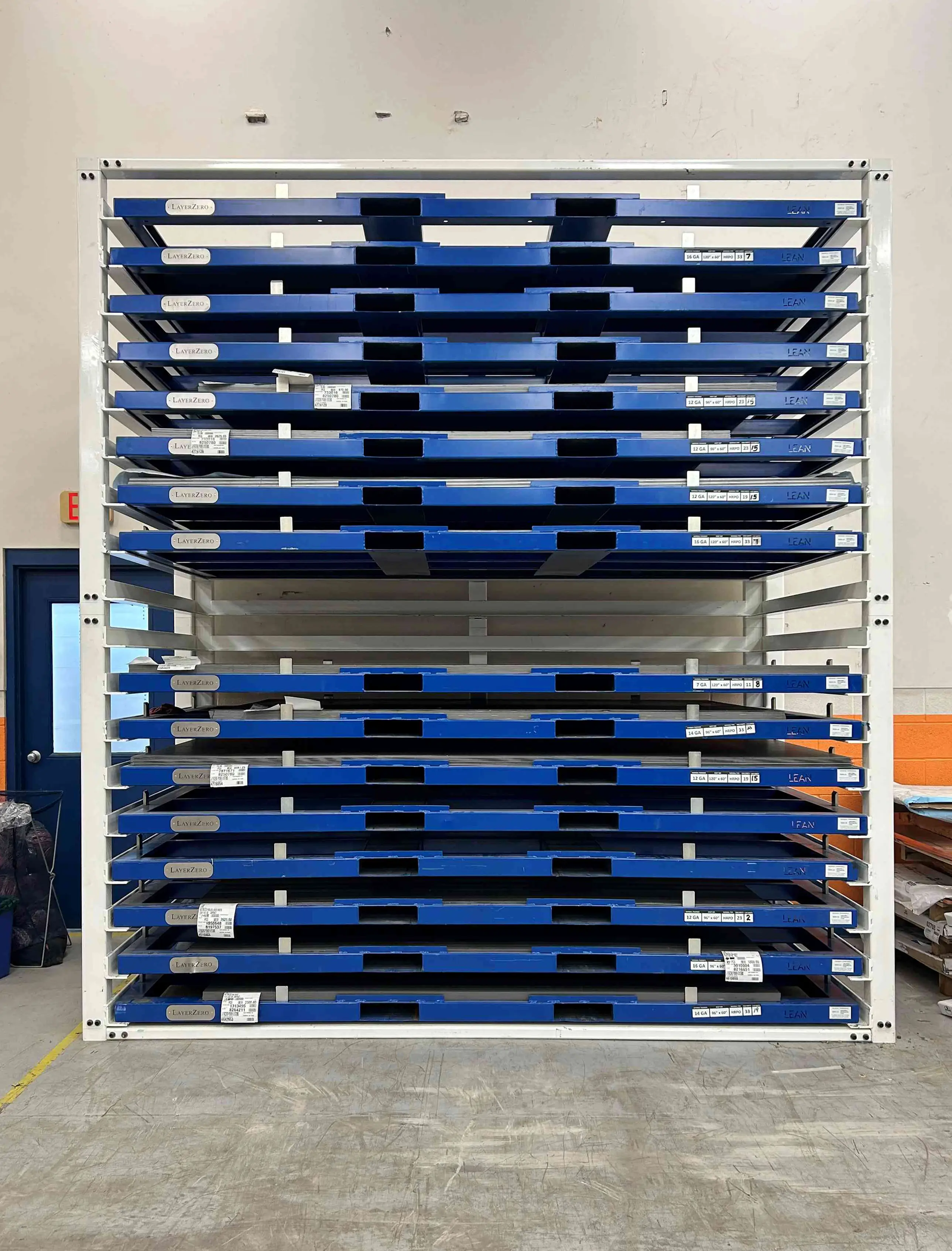 Industrial rack designed to store aluminum and steel sheets