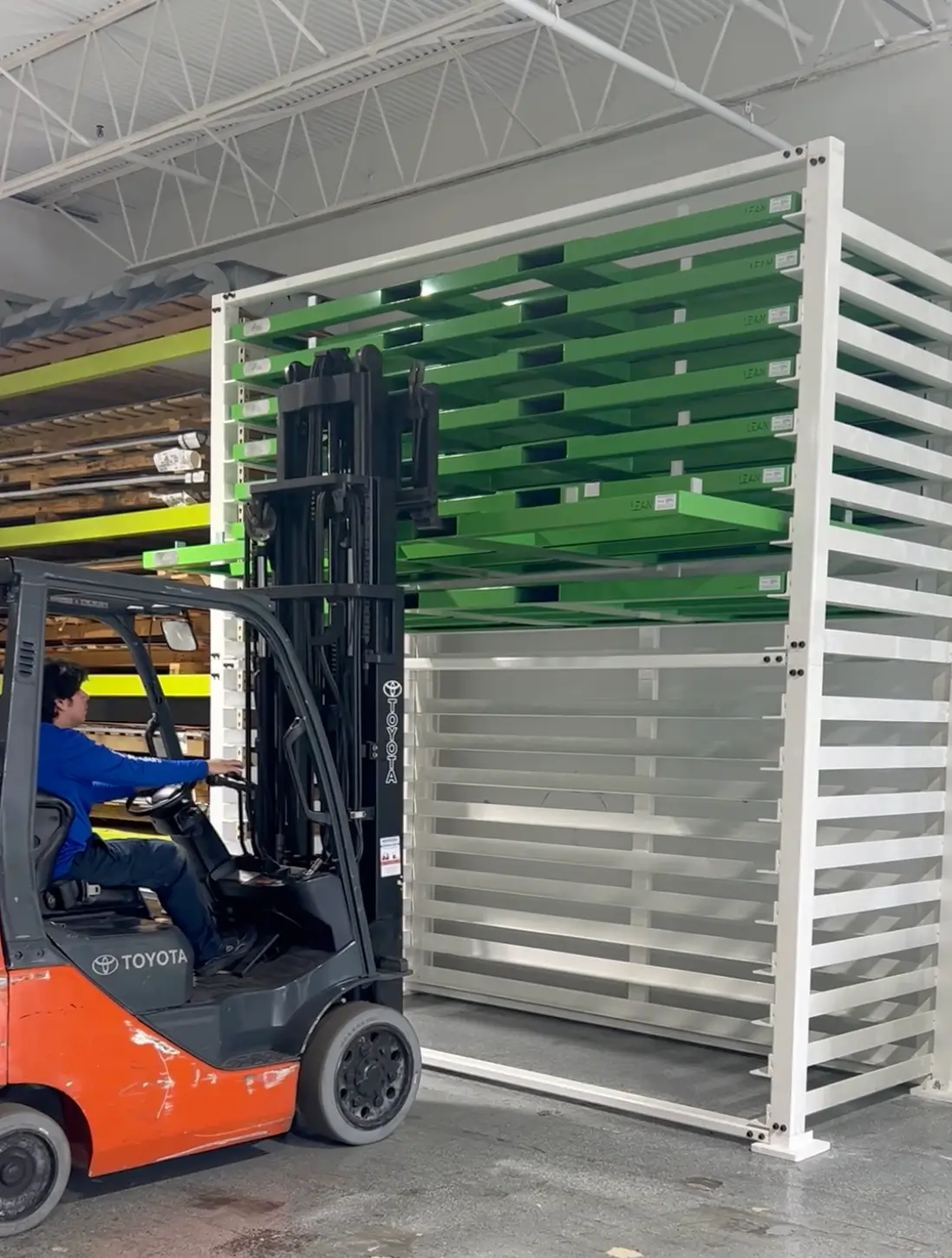 sheet metal storage with easy operator access