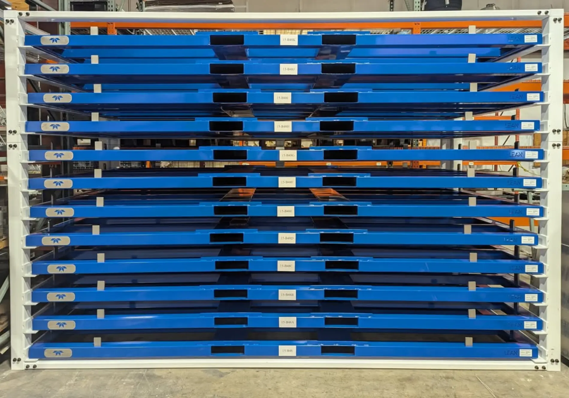 vertical sheet metal storage system in metal fab shop