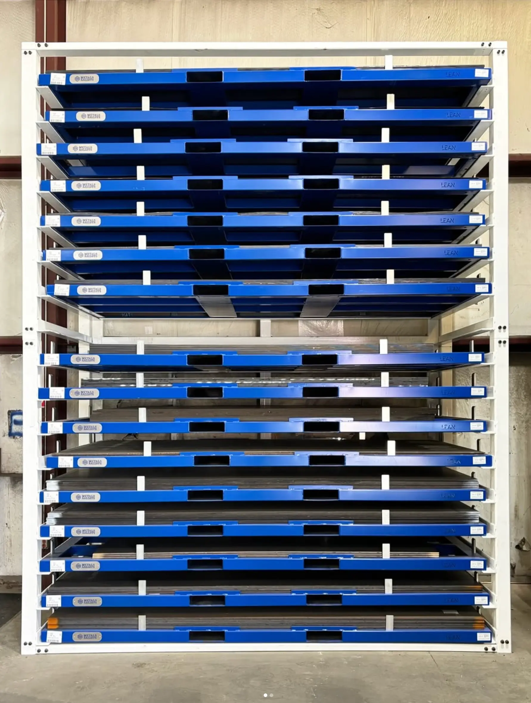 single sheet metal storage rack for material organization
