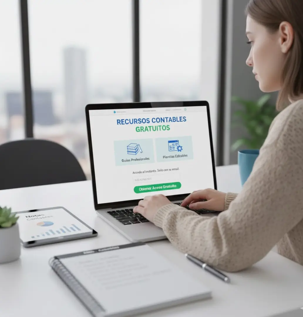 Persona accediendo a recursos contables gratuitos desde un computador portátil