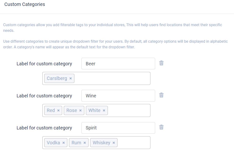 Storemapper custom category filters