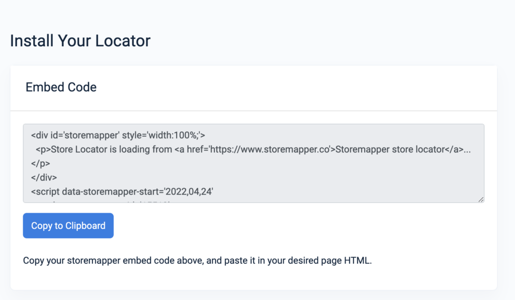 Install your Locator Embed Page for Storemapper