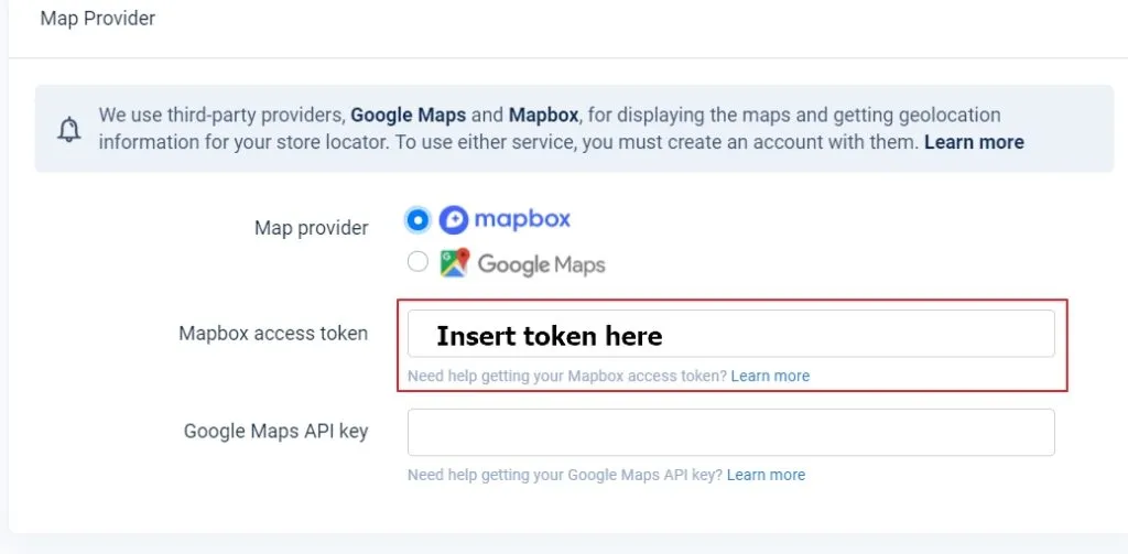 paste mapbox token to storemapper