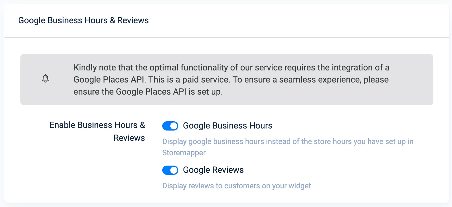 google business hours and reviews toggle - storemapper