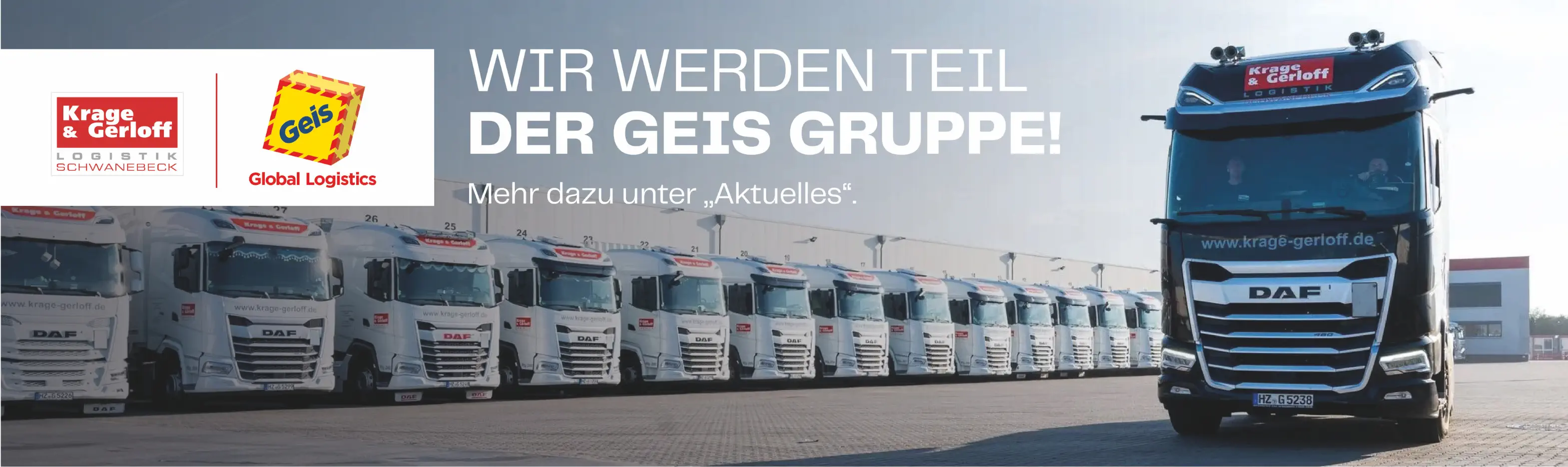 Flottenbild mit schwarzem LKW im Vordergrund Krage & Gerloff Spedition 
