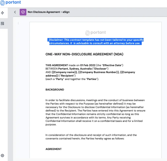 Portant's Non Disclosure Agreement eSign Template