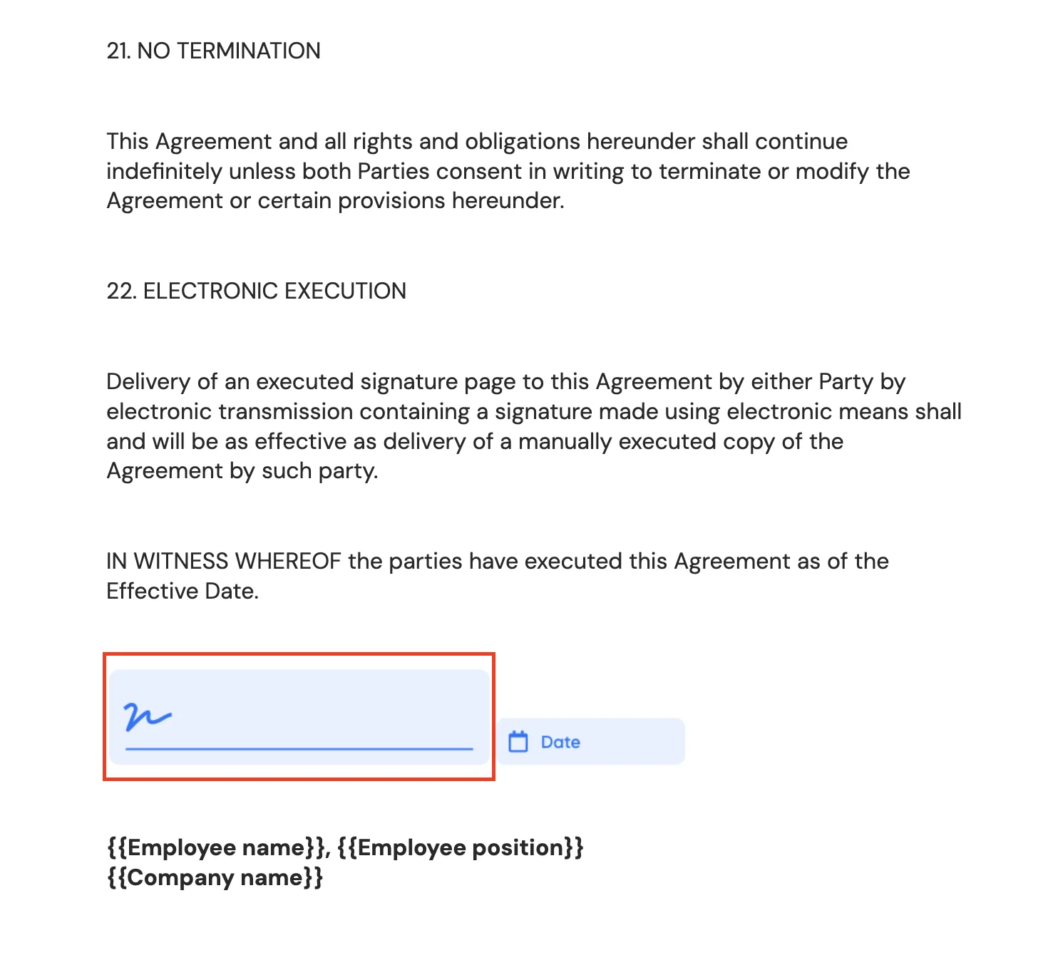 Digital Signature Field - Portant's Agreement Template