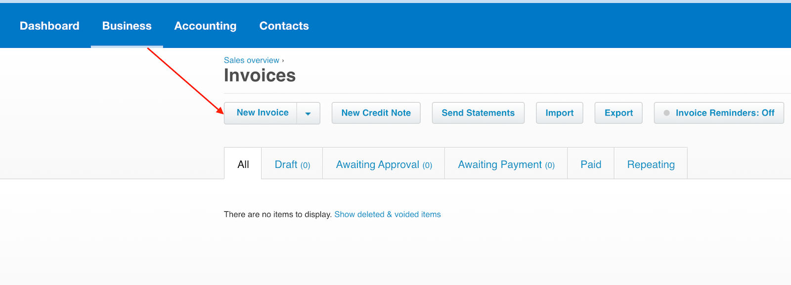 Window to create a new invoice in Xero