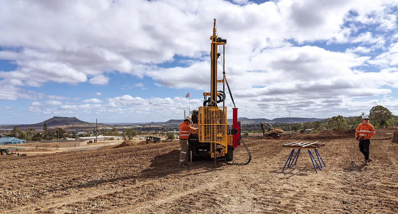 Soiltech Testing Services drilling rig conducting geotechnical soil investigation on open land