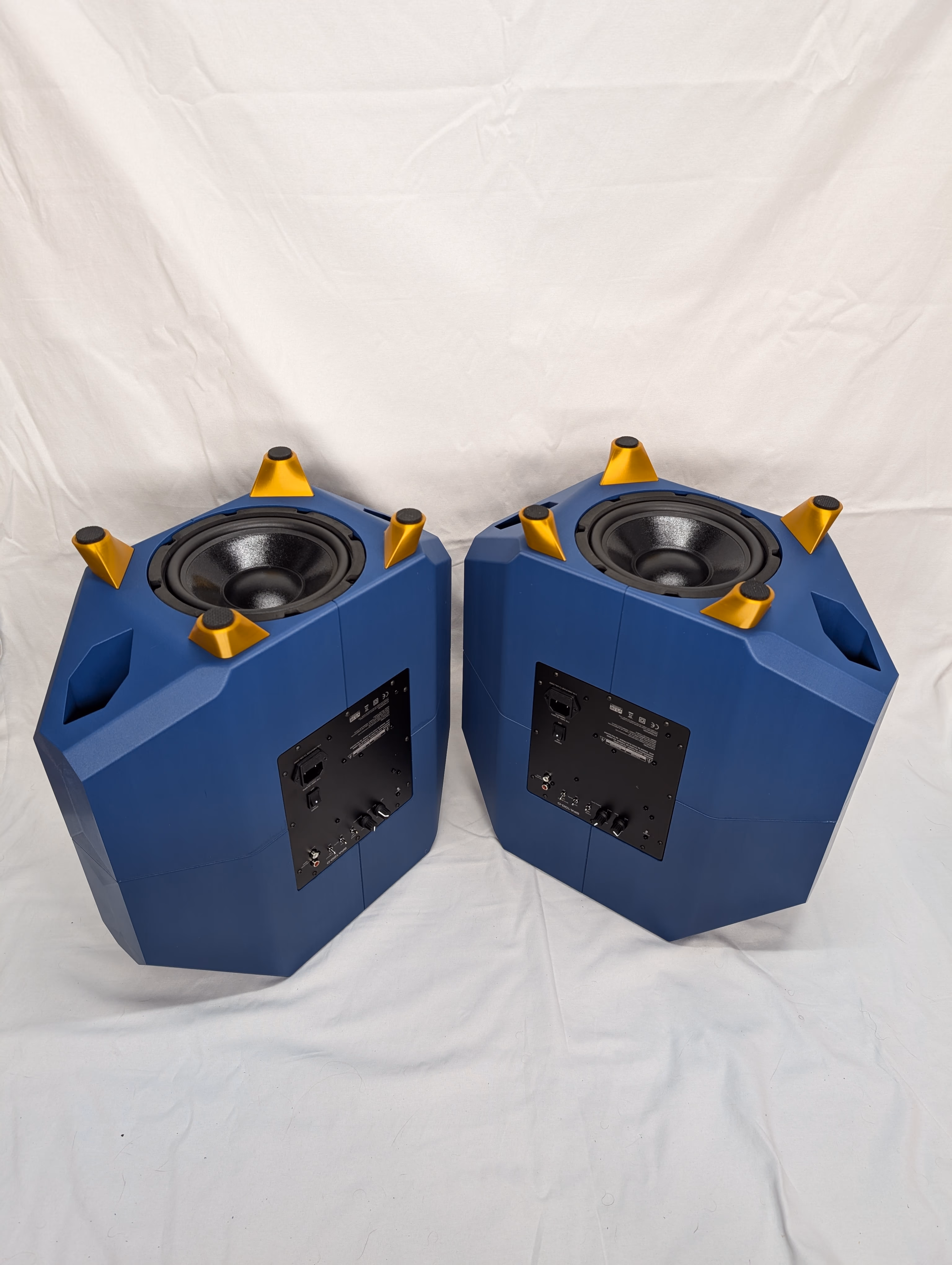 Two FDMS8s in Blue PETG-CF with gold PETG feet