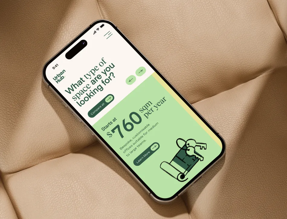 Smartphone resting on beige fabric showing a green-themed fitness or wellness app interface with "$60" displayed prominently and an illustration of a person exercising