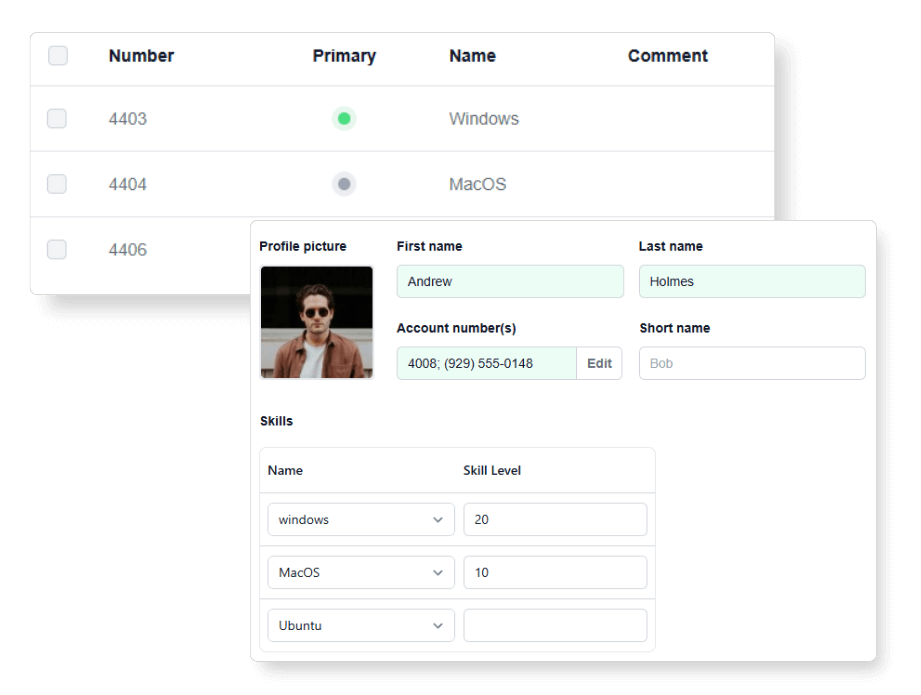 Skill based routing screenshot from Vodia V70 admin portal