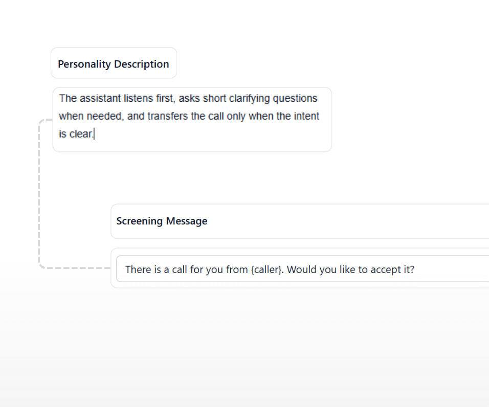 AI Attended transfer screenshot from the Vodia voice agents